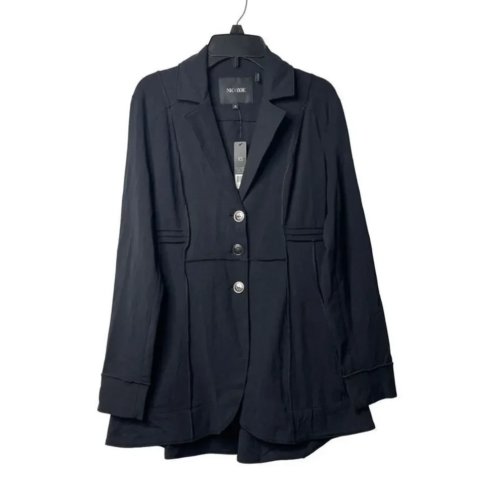 Nic+Zoe Tree Button Seamed Riding Jacket Blazer Size X Small Black New